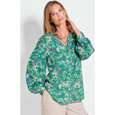 Blouse met wijde mouwen & paisleymotief - groen / gedess. - Gr. 19 van Goldner Fashion