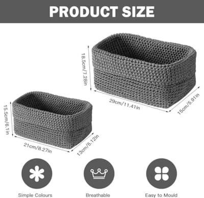 Set van 2 stapelbare opbergmanden - Vierkant design voor badkamer en meer