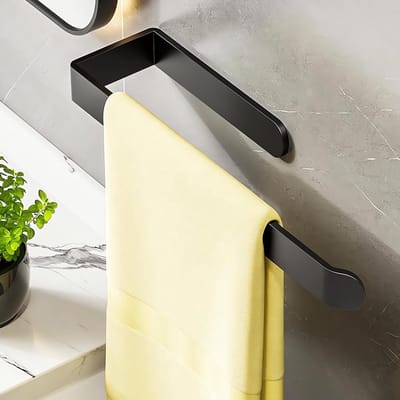 Muurbeugel voor handdoeken, aluminium handdoekenrek voor badkamer, keuken en toilet - 33 cm, zwart, ruimtebesparend en stijlvol