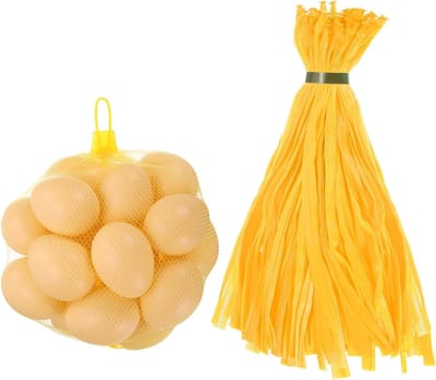 Herbruikbare netzakken 100 stuks, 35 cm, kunststof opbergzakken voor groente, fruit en boodschappen, geel