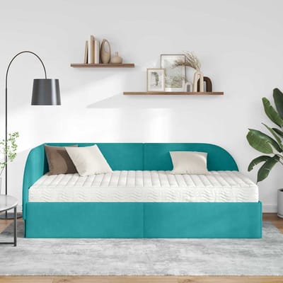 vidaXL - Hoekbedframe - met - Matras - met - hoofdeinde - 2 - st - Turquoise - Fluweel