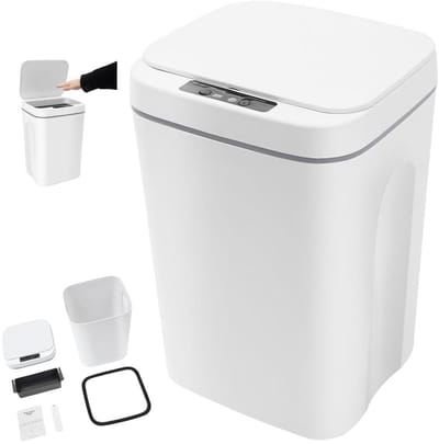 Automatische Afvalbak - Sensor Prullenbak - Hygiënisch Afval - Stille Sluiting - 16 Liter - Wit