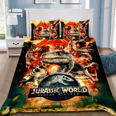 Heet J-Jurassic Dinosaurus Park Wereld Dekbedovertrek Kussensloop Dinosaurus Beddengoed Set Volwassen Jongen Meisje Slaapkamer Decoratie Enkel Dubbel 180*220cm 3pcs