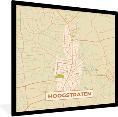 Fotolijst incl. Poster - Plattegrond - Kaart - Stadskaart - Hoogstraten - België - 40x40 cm - Posterlijst