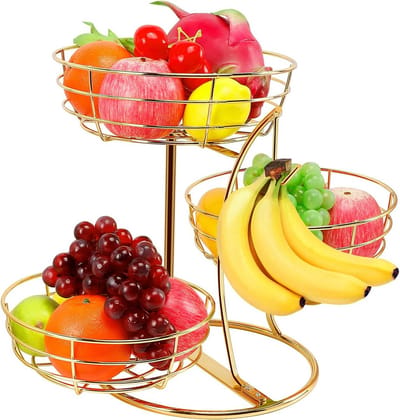3-Laags Fruitmand met Bananenhouder voor Aanrecht - Metalen Opbergmand