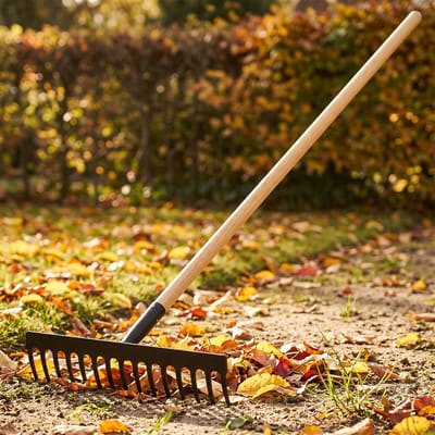 Cheqo® Tuinhark - Hark met Houten Steel - Gazonhark voor Grond en Bladeren - Tuingereedschap - Bladerhark - Grondbewerking en Bodembewerking - Metalen Hark - Wieden en Bemesten - Gazon Onderhoud - Tuin Opruimen - Zwart