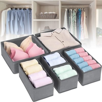 Kast organizers - Lade organizer - TENZHVXI® - Set van 6 - Opvouwbaar, draagbaar, textiel/polypropyleen - Ruimtebesparend - Opbergdozen voor sokken, ondergoed, kleding, jeans, truien, overhemden, stropdassen, sjaals - Grijs