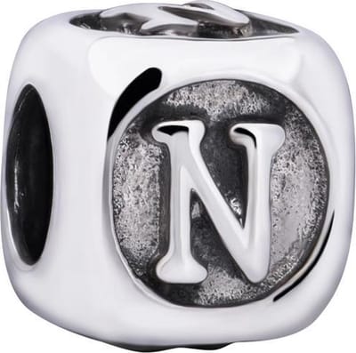 Quiges - 925 - Zilveren - Bedels -Sterling zilver - Beads - Alfabet Letter N Kraal Charm - Geschikt – voor - alle bekende merken - Armband Z437