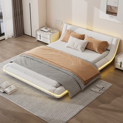 Sweiko Tweepersoonsbed - 140*200 cm - LED-verlichting - PU - Wit