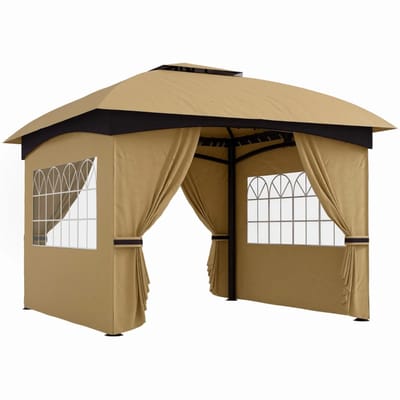 Tuinpaviljoen - Paviljoen met Geventileerd Dak & Ramen - 3,4 x 3,4 m - UV-bescherming - Biertent - Prieel - Partytent - Pergola - Gazebo - Feesttent - Tuintent - voor Tuin, Camping & Feest - Beige