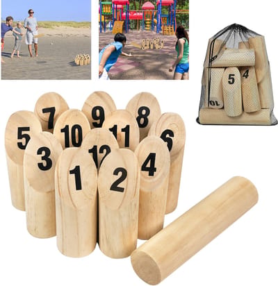 LZQ Kubb Viking spel Werpspel Houten kielspel Houten werpspel Zweeds schaakspel Scandinavisch Grappig werpspel Buitenspel Binnen- en buitenspel voor kinderen en volwassenen 12 nummers Natuurlijk hout