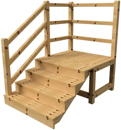 MILANO buitentrap 4 gesloten treden H71 cm - bordes L116 x B120 cm - trapleuning links - bordesleuning links en achteraan