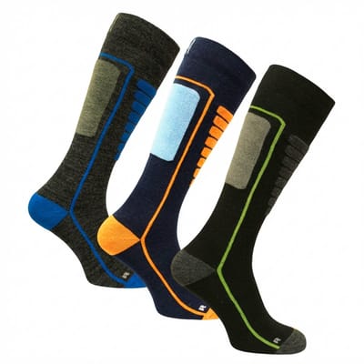 Norfolk Skisokken - 3 Paar - Merino Wol Skisokken - Schokabsorptie - Naadloos - Zacht, Warm en Droog - Zwart/Smoked/Blauw - Maat 39-42 - Courchevel 3 Pack