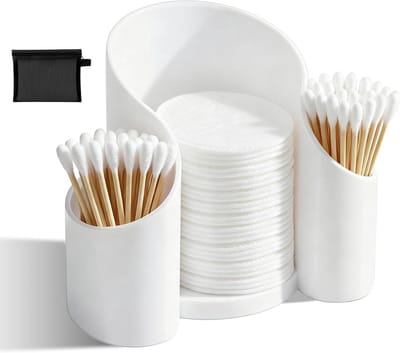 Ronde Organizer voor Wattenstaafjes en Katoenen Pads met Opbergtas voor Make-up Tafel en Slaapkamer