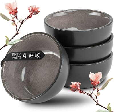 Moritz & Moritz VIDA Soepkommen Set - 4-delig Kommen - 12 cm Misokommen - Porselein - Antraciet