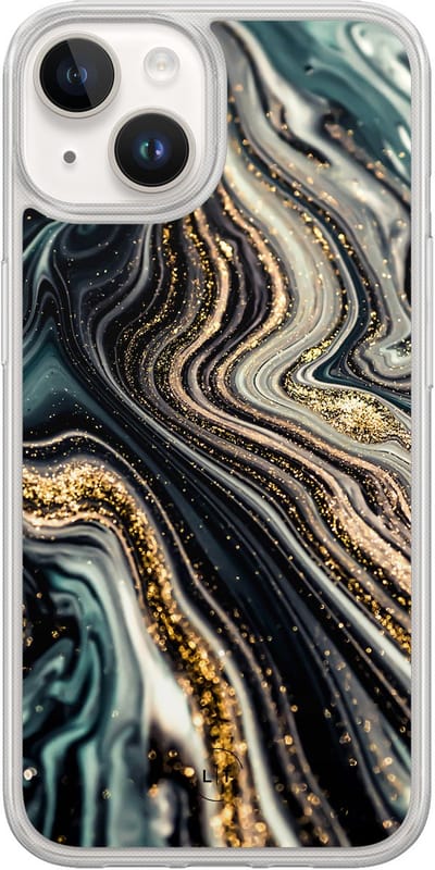 Hoesje geschikt voor iPhone 14 - Marmer swirl - 2in1 backcover - Marmer - Multi - Leuke Telefoonhoesjes