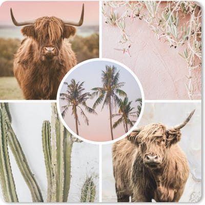 Muismat 20x20 cm - Mousepad Schotse hooglander - Collage - Planten - Muismatten