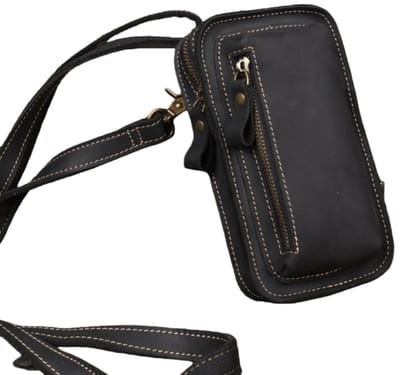Heuptasje - Echt leer - Multifunctioneel - Klein crossbody telefoontasje voor buiten - 11*6*19 cm - Zwart - 1 stuk