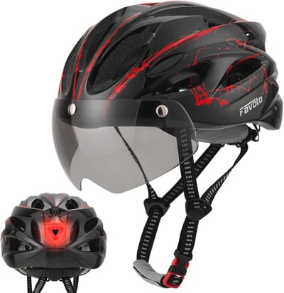 Fietshelm met vizier en achterlicht voor volwassenen - instelbaar, ademend en lichtgewicht - maat 57-61 cm