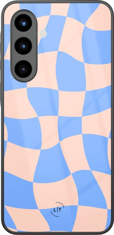 Hoesje geschikt voor Samsung Galaxy A57 - Wavy checkboard - Luxe Glazen Hardcase - Print / Illustratie - Paars