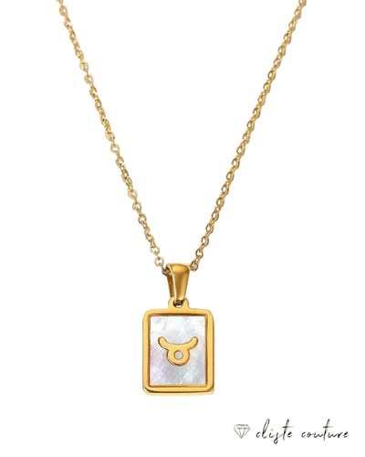 Cliste Couture - Stars Sterrenbeeld Ketting met Schelp Stier / Taurus - Stainless Steel met Goud Verguld - 45cm Ketting met Zodiac Hanger - Inclusief Cadeau Verpakking