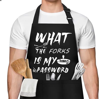 Zwarte verstelbare schort, humoristisch en grappig design, vlekbestendig en waterdicht, zwart maat 7.