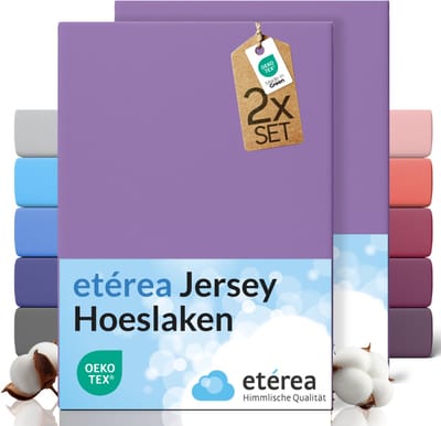 etérea Jersey hoeslaken 2-pack 100x200-120x200 cm (hoek 25 cm) 100% katoen - Violet