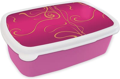 Broodtrommel Roze - Lunchbox - Brooddoos - Art nouveau - Goud - Roze - Patronen - 18x12x6 cm - Kinderen - Meisje