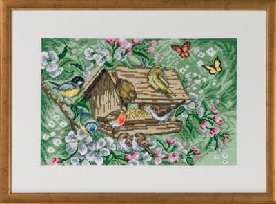 Borduurpakket Vogelhuisje in de tuin Linnen - Permin