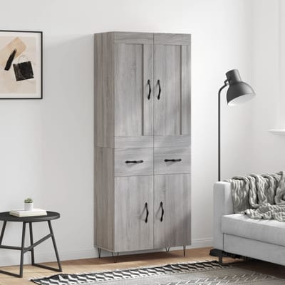 vidaXL - Hoge - kast - 69,5x34x180 - cm - bewerkt - hout - grijs - sonoma - eikenkleurig