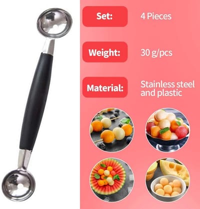 Set van 4 Metalen Meloenlepels en Bolvormpjes - Dubbele Uitholler voor Fruit
