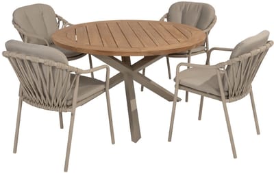 Manitoba Prado dining tuinset 130 cm rond 5 delig zand teak Taste 4SO