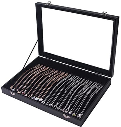 Halsketting Organizer Box met 20 Haakjes - Opbergdoos voor Meisjes - Stapelbaar (Zwart Fluweel)
