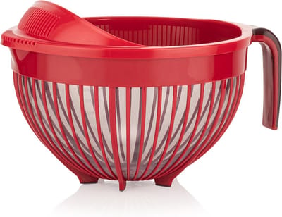 Folly life - 2 in 1 Vergiet - Mengkom - rood - rond - 3 Liter - Zeef Vergiet met Kom - Keukengerei Bakken - Kunststof