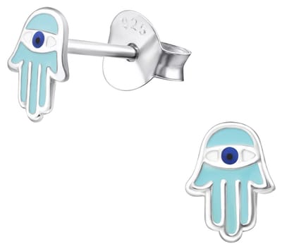 Joy|S - Zilveren petit hamsa oorbellen - blauw - 5 x 6 mm - kinderoorbellen