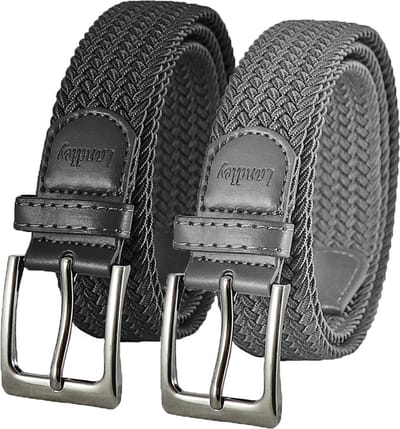 Landley Elastische Gevlochten Stretch Riemen Duopack - Voordeelset met 2 riemen - Dames en Heren - Zwart en Grijs - Lengte totaal 100 cm / Riemmaat 85