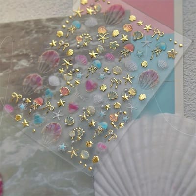 1 pièce Autocollants à ongles dorés/argentés Autocollants à ongles 3D Motif curseur étoile coquillage Auto-adhésifs Décalcomanies Nail Art gray