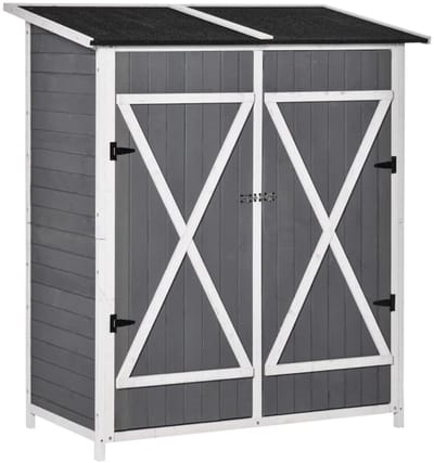 Houten Tuinschuur - 139x75x160 cm - Tuinhuis - Tuinkast - met Asfalt Dak & 2 Deuren - Gereedschapsschuur - Opslagruimte Tuin - Tuingereedschap Bewaren - Anti-dumping Uitvoering - Grijs+Wit