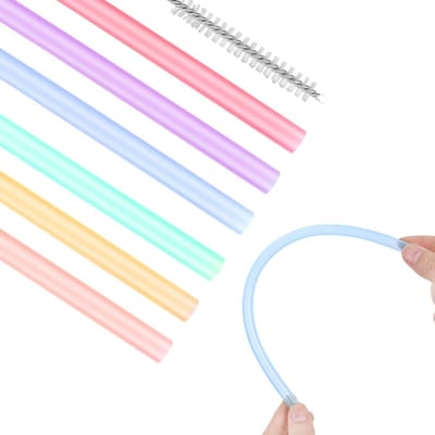 Dailygoods- Siliconen Rietjes Set van 6 - Herbruikbare Rietjes - BPA-vrij - Inclusief Reinigingsborstel - Geschikt voor Dranken - 23,5 cm Lang