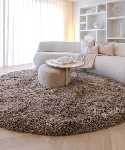 Shaggy vloerkleed rond - Sveve taupe 80