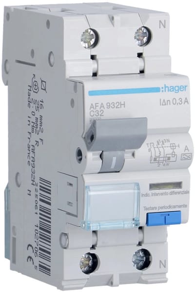 Hager HACO aardlekautomaat 32A 300mA type A 1P+N C-kar 6kA DIN-rail (AFA932H)