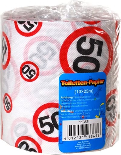 50 jaar verjaardag cadeau - wc/toiletpapier - 25m - feestartikelen - verkeersborden funny print