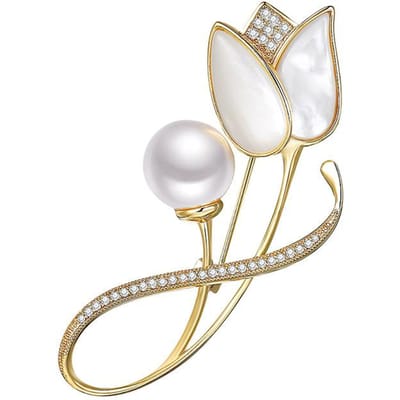 Prachtig Tulp Jaspak Vrouwen Trui Corsage Speld Broche Trendy Parel Accessoires Broche Gesp white