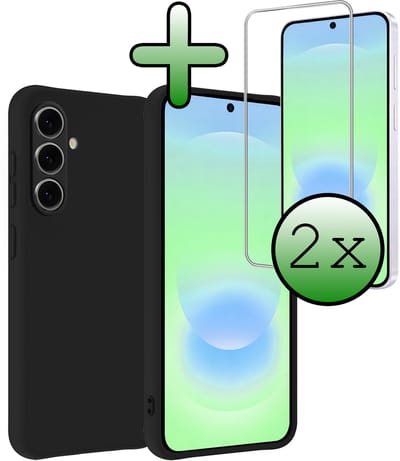 Hoesje Met 2x Screenprotector - Geschikt voor Samsung Galaxy A37 - Sterk & Shockproof - Back Cover - Siliconen Case - Telefoon Hoes - Zwart