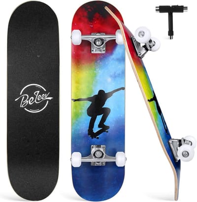 Cruiser Skateboard 80 x 20 cm - Compleet voor Kinderen en Volwassenen - 7-laags Canadees Esdoorn Double Kick Deck met Skate T-tool