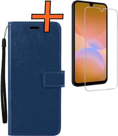 Hoes - Met Screenprotector - Geschikt voor Samsung Galaxy A26 - Luxe Pasjeshouder - Bookcase Portemonee - Flip Case - Kunstleer Book Case - Flipcase - Book Cover - Walletcase - PortemonneeHoes - Donkerblauw