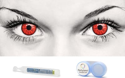 Partylens® rode kleurlenzen - Vampire Red - combi-set zachte jaarlenzen met vloeistof & lenshouder - Halloween - Cosplay