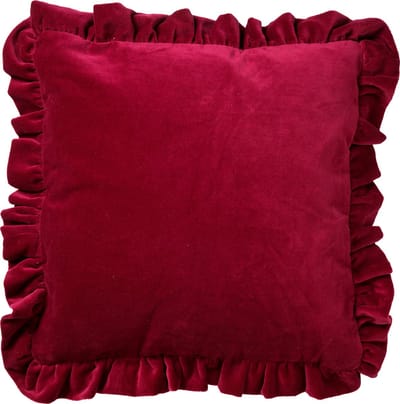 Dutch Decor YARA - Kussenhoes 45x45 cm - 100% katoen - velvet - met ruches - Red Plum - donkerroze - met rits - zonder binnenkussen