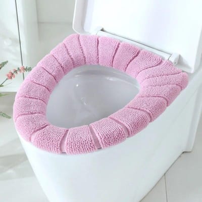 Siège de toilette de salle de bain avec poignée, outil de fermeture, lavable, doux, tapis chauffant d'hiver, coussin, housse de siège de toilette en forme de O, Bidet rose