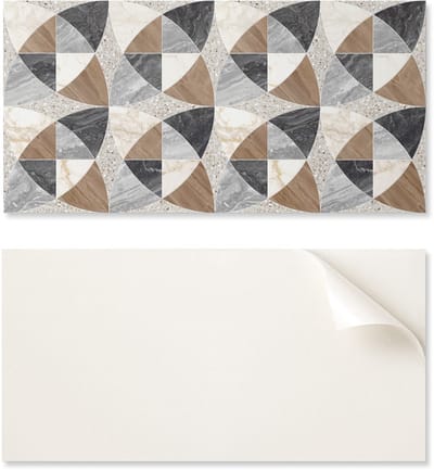 Decoratief vinyl wandpaneel met print, 100x50 cm, geometrisch tegelpatroon.